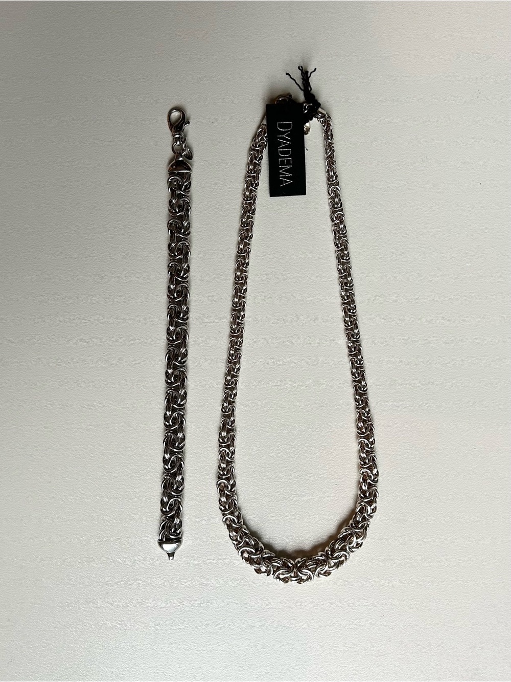 NWT DYADEMA Women 925 Silver Byzantine Matching Necklace and Bracelet Set